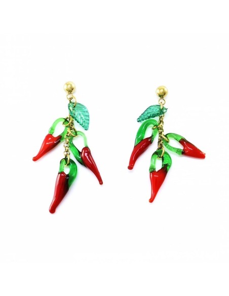 Pendientes con tres guindillas y hojas (PAR)