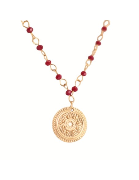 Collar Sol con cristales Rojos