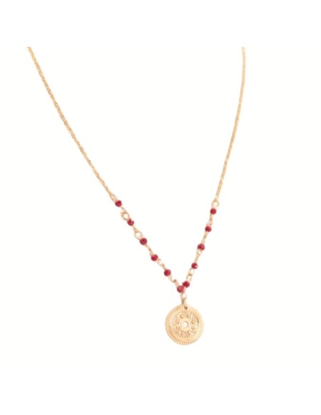 Collar Sol con cristales Rojos
