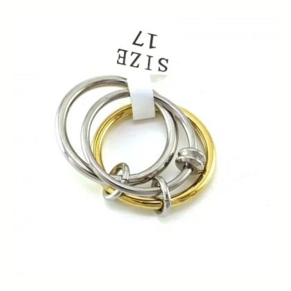 Anillo Triple Aritos Bicolor Talla 17